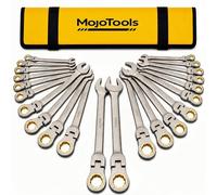 MoJoTools 23-Piece Flex-Head Ratcheting Combination Wrench Set-Includes 14PCS Metric 8-24mm Ratchet Combination Wrenches Set,9PCS Allen Wrenches-72-Teeth,Cr-V Constructed,Nickel Plated,Organizer Bag