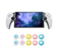 MOJOXR Silicone Protective Cover and Joystick Caps Compatible with Playstation Portal Remote Player, Anti-Slip Protector Case and 10 Thumb Grip Caps Accessories for PS Portal(White&Cat Paw)
