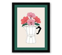 Moka Pot in Bloom Botanical Framed Wall Art Print A3 (42×29.7cm) Black, Wall Decor for Living Room, Bedroom, Office & Home, Ready to Hang, Art Gift
