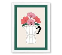 Moka Pot in Bloom Botanical Framed Wall Art Print A4 (29.7×21cm) White, Wall Decor for Living Room, Bedroom, Office & Home, Ready to Hang, Art Gift