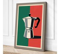 Moka Pot in Teal and Coral Canvas Wall Art Print 24x16 Inch | Ready to Hang, Gallery Wrapped, Fade-Resistant Inks, Securely Packaged, UK Made