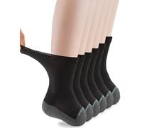 Mokah Stone Amputee Socks, Transmet Crew Socks for Partial Foot Amputation, Seamless, Extra Wide, Anti-Blister, 6 PCS, Deep Black, Large