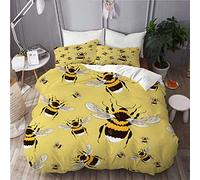 Mokale Duvet Cover Set,seamless pattern big bright bumblebees realistic,Bedroom,Dorm room,Decorative 3 Piece Bedding Set with 2 Pillowcase,Single Size