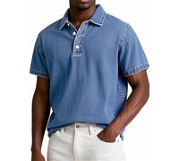 Mokaloha Mens Shirts 2025 Summer Men's Vintage Washed and Distressed Lapel Polo Shirt Golf Polo Shirts for Outdoor Activitiess (Blue,XL)