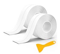 Mokani 2 Rolls Bath Sealant Strip Self Adhesive, Caulk Strip, Bathroom Sealant Tape White Waterproof, Seal Tape for Bathtub Toilet, Shower, Wall Corner, Sink, Kitchen, with Sealing Tool (126 x 1.5in)