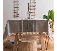 MOKANI Middle Embroidery Table Cloth Washable Cotton Linen Tassel Tablecloth, Square Wrinkle Free Anti-Fading Table Cover for Kitchen Dinning Thanksgiving Christmas (55 x 55 Inch, Gray)