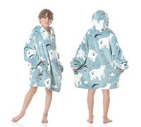 MOKANI Oversized Blanket Hoodie Kids, Wearable Extra Long Blanket for Girls Boys, Super Soft Warm Sweatshirt With Pocket for Children Teens, Long Sleeves, Cute, Flannel, Bear