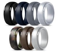 MOKANI Silicone Ring for Men, 7-Pack Step Edge Sl esign Rubber Wedding Bands, Comfortable Fit Skin Safe Affordable, Assorted Size