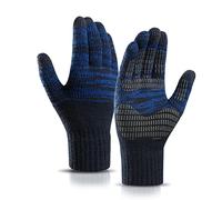 MOKANI Winter Touch Screen Gloves Men Knitted Thermal Gloves with Anti-slip Silicone Particles Thickened Elastic Windproof Cuff Warm Fluff Lining for Driving Running Sport Typing, Dark Blue