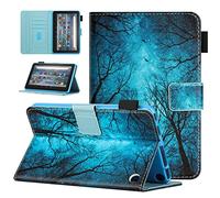 MOKASE Case Compatible with Amazon All-New Kindle Fire 7 Tablet 12th Generation 2022 Release Latest Model 7", PU Leather Folio Stand Cover, Auto Wake/Sleep with Pen Holder for Fire 7, Night Forest