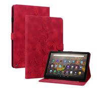 MOKASE Case Fit for All-New Amazon Fire HD 10 &10 Plus 11th Generation 2021 Release, Embossed Suede Leather Folio Stand Cover with Auto Wake/Sleep & Card Slots for HD 10.1” Tablet, Red