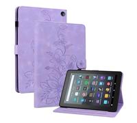 MOKASE Case Fit for All-New Amazon Kindle Fire 7 Tablet 12th Generation 2022 Release Latest Model 7", Suede Leather Folio Stand Cover, with Pen Holder & Card Slots for kindle Fire 7 Tablet, Purple