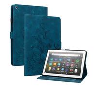 MOKASE Case for Kindle Fire HD 8 Tablet 8th/7th/6th/5th Gen (Old Model 2018/2017/2016/2015 Release), Embossed Suede Leather Folio Stand Protective Cover with Pen Holder for Fire HD 8” Tablet, Darkblue