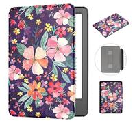 MOKASE for 6.8" Kindle Paperwhite 11th Generation Case 2021 (Model: M2L3EK / M2L4EK), PU Leather Cover with Auto Wake/Sleep Hand Strap for Signature Edition & Kindle Paperwhite 2021, Purple Flowers