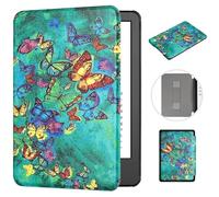 MOKASE for 6.8" Kindle Paperwhite 11th Generation Case 2021 (Model: M2L3EK / M2L4EK), PU Leather Cover with Auto Wake/Sleep Hand Strap for Signature Edition & Kindle Paperwhite 2021, Green Butterflies