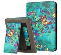 MOKASE for 6" Kindle Paperwhite 5/6/7th Generation Case 2012,2013,2015,2016 Version (Model: EY21 / DP75SDI), PU Leather Stand Hard Cover, Auto Wake/Sleep with Hand Strap & Card Slot, Green Butterflies
