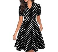 Mokayee Womens Summer Short Puff Sleeve Casual Semi-Formal Fit and Flare Church Wedding Guest Work Dresses with Pockets, Black Dot, XL