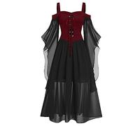 MOKBAY Halloween Dresses for Women, Funny Skater Costumes Witch, Devil Ladies Steampunk Fairy Plus Size Medieval Long Sexy Wicked Fancy Hooded Gothic Victorian Party Halloween Clothes Women, XL Red