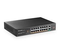 MokerLink 18 Port PoE Switch,16 PoE+ Port 100Mbps, 2 Gigabit Uplink, 250W High Power, Support IEEE802.3af/at, Rackmount Unmanaged Plug and Play