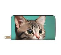 MOKESHN A Curious Cat Leather Wallet, Unisex Long Wallet, Business Zipper, Multiple Card Slots, Large Capacity, Fashion, Casual, Wallet, White