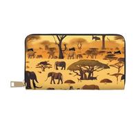 MOKESHN African Grassland Animals Leather Wallet, Unisex Long Wallet, Business Zipper, Multiple Card Slots, Large Capacity, Fashion, Casual, Wallet, White, One Size
