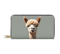 MOKESHN Alpaca Avatar Leather Wallet, Unisex Long Wallet, Business Zipper, Multiple Card Slots, Large Capacity, Fashion, Casual, Wallet, White, One Size