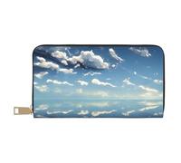 MOKESHN Blue Sky And White Clouds Leather Wallet, Unisex Long Wallet, Business Zipper, Multiple Card Slots, Large Capacity, Fashion, Casual, Wallet, White, One Size