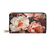 MOKESHN Bright White Peonies Leather Wallet, Unisex Long Wallet, Business Zipper, Multiple Card Slots, Large Capacity, Fashion, Casual, Wallet, White, One Size, Casual