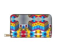 MOKESHN Colorful Building Blocks Leather Wallet, Unisex Long Wallet, Business Zipper, Multiple Card Slots, Large Capacity, Fashion, Casual, Wallet, White, One Size