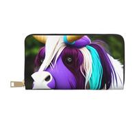 MOKESHN Colorful Cow'S Head Leather Wallet, Unisex Long Wallet, Business Zipper, Multiple Card Slots, Large Capacity, Fashion, Casual, Wallet, White, One Size