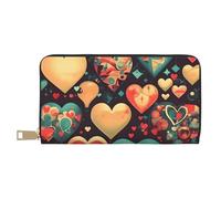 MOKESHN Colorful Hearts Leather Wallet, Unisex Long Wallet, Business Zipper, Multiple Card Slots, Large Capacity, Fashion, Casual, Wallet, White, One Size