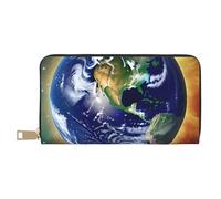 MOKESHN Cosmic Earth Leather Wallet, Unisex Long Wallet, Business Zipper, Multiple Card Slots, Large Capacity, Fashion, Casual, Wallet, White, One Size