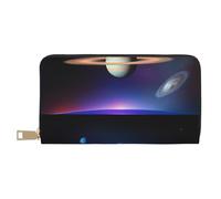 MOKESHN Cosmic Saturn Leather Wallet, Unisex Long Wallet, Business Zipper, Multiple Card Slots, Large Capacity, Fashion, Casual, Wallet, White, One Size
