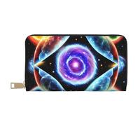 MOKESHN Cosmic Stars Leather Wallet, Unisex Long Wallet, Business Zipper, Multiple Card Slots, Large Capacity, Fashion, Casual, Wallet, White, One Size