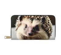 MOKESHN Cute Hedgehog Leather Wallet, Unisex Long Wallet, Business Zipper, Multiple Card Slots, Large Capacity, Fashion, Casual, Wallet, White, One Size