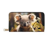 MOKESHN Cute Koala Plant Leather Wallet, Unisex Long Wallet, Business Zipper, Multiple Card Slots, Large Capacity, Fashion, Casual, Wallet, White, One Size