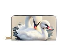 MOKESHN Cute Little Swan Leather Wallet, Unisex Long Wallet, Business Zipper, Multiple Card Slots, Large Capacity, Fashion, Casual, Wallet, White, One Size