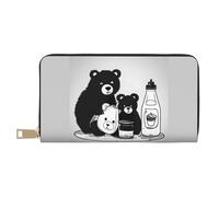 MOKESHN Cute Milk Bottle Bear Leather Wallet, Unisex Long Wallet, Business Zipper, Multiple Card Slots, Large Capacity, Fashion, Casual, Wallet