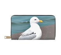 MOKESHN Cute Seagull Leather Wallet, Unisex Long Wallet, Business Zipper, Multiple Card Slots, Large Capacity, Fashion, Casual, Wallet, White, One Size