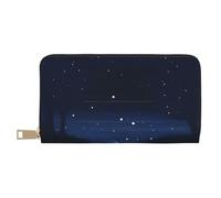 MOKESHN Dark Blue Night View Leather Wallet, Unisex Long Wallet, Business Zipper, Multiple Card Slots, Large Capacity, Fashion, Casual, Wallet, White, One Size
