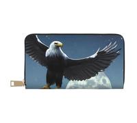 MOKESHN Eagle Under The Stars Leather Wallet, Unisex Long Wallet, Business Zipper, Multiple Card Slots, Large Capacity, Fashion, Casual, Wallet, White, One Size