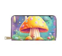MOKESHN Fantasy Dream Mushroom Leather Wallet, Unisex Long Wallet, Business Zipper, Multiple Card Slots, Large Capacity, Fashion, Casual, Wallet, White, One Size