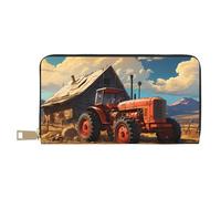 MOKESHN Farm Red Tractor Leather Wallet, Unisex Long Wallet, Business Zipper, Multiple Card Slots, Large Capacity, Fashion, Casual, Wallet, White, One Size