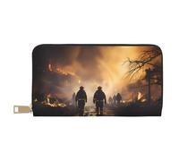 MOKESHN Firefighters Fighting Fires Leather Wallet, Unisex Long Wallet, Business Zipper, Multiple Card Slots, Large Capacity, Fashion, Casual, Wallet, White, One Size