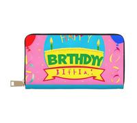 MOKESHN Happy Birthday Balloon Leather Wallet, Unisex Long Wallet, Business Zipper, Multiple Card Slots, Large Capacity, Fashion, Casual, Wallet, White, One Size