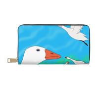 MOKESHN Happy White Goose Leather Wallet, Unisex Long Wallet, Business Zipper, Multiple Card Slots, Large Capacity, Fashion, Casual, Wallet, White, One Size