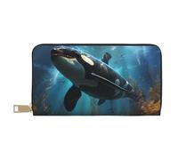 MOKESHN Huge Killer Whales Leather Wallet, Unisex Long Wallet, Business Zipper, Multiple Card Slots, Large Capacity, Fashion, Casual, Wallet, White, White, One Size, Casual