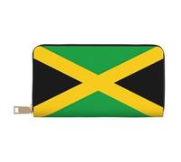 MOKESHN Jamaica Flag Leather Wallet, Unisex Long Wallet, Business Zipper, Multiple Card Slots, Large Capacity, Fashion, Casual, Wallet, White, One Size