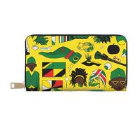 MOKESHN Jamaican Elements Leather Wallet, Unisex Long Wallet, Business Zipper, Multiple Card Slots, Large Capacity, Fashion, Casual, Wallet, White