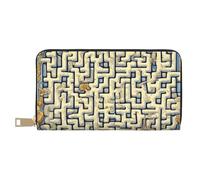 MOKESHN Labyrinth Treasure Map Leather Wallet, Unisex Long Wallet, Business Zipper, Multiple Card Slots, Large Capacity, Fashion, Casual, Wallet, White, One Size
